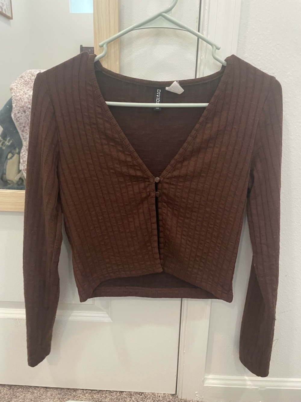 H&M Brown Ribbed V-Neck Crop Top